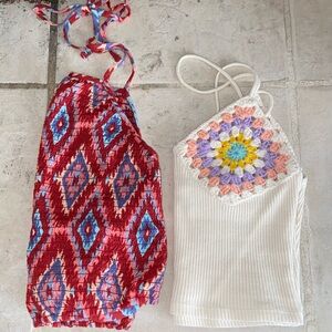 Hollister+Zara Red and Pink Cropped Ribbed Tank Top